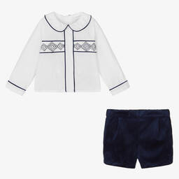 كاراميلو كيدز -بِدلة رسمية قطن ومخمل لون عاجي وكحلي للمواليد | Childrensalon Outlet