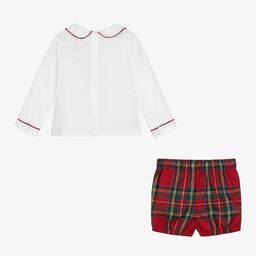 Caramelo Kids-Baby Boys Red & Ivory Tartan Buster Suit | Childrensalon Outlet