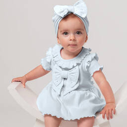 Caramelo Kids-Baby Girls Blue Cotton Bows Dress Set | Childrensalon Outlet