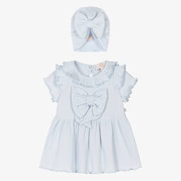 Caramelo Kids-Baby Girls Blue Cotton Bows Dress Set | Childrensalon Outlet