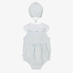 Caramelo Kids-طقم تبّان وبونيه قطن وكتان لون أزرق وأبيض | Childrensalon Outlet