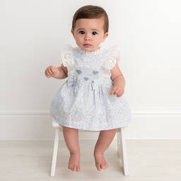 Caramelo Kids-Baby Girls Blue & White Floral Dress | Childrensalon Outlet