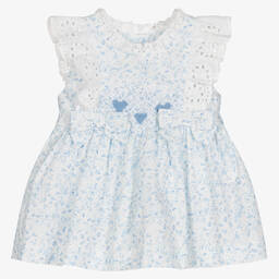 Caramelo Kids-Baby Girls Blue & White Floral Dress | Childrensalon Outlet