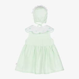 Caramelo Kids-Baby Girls Green Linen & Cotton Dress Set | Childrensalon Outlet