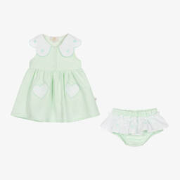 Caramelo Kids-Baby Girls Green Linen & Cotton Dress Set | Childrensalon Outlet