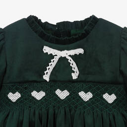 Caramelo Kids-فستان مطرز سموكينغ مخمل لون أخضر للمولودات | Childrensalon Outlet