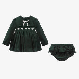 Caramelo Kids-فستان مطرز سموكينغ مخمل لون أخضر للمولودات | Childrensalon Outlet