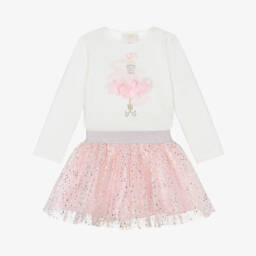 Caramelo Kids-Baby Girls Ivory & Pink Skirt Set with Gold Foil Dots | Childrensalon Outlet