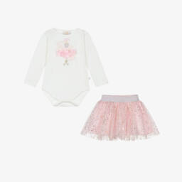 Caramelo Kids-Baby Girls Ivory & Pink Skirt Set with Gold Foil Dots | Childrensalon Outlet
