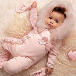 Caramelo Kids-Baby Girls Pink Cotton Knit Pramsuit | Childrensalon Outlet