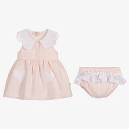 Caramelo Kids-Baby Girls Pink Cotton & Linen Dress Set | Childrensalon Outlet
