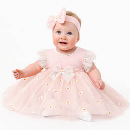 Caramelo Kids-Baby Girls Pink Embroidered Tulle Dress Set | Childrensalon Outlet