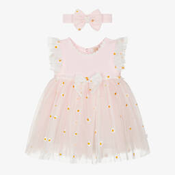 Caramelo Kids-Baby Girls Pink Embroidered Tulle Dress Set | Childrensalon Outlet