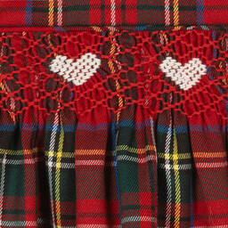 Caramelo Kids-فستان مطرز سموكينغ مزيج قطن تويل تارتان لون أحمر | Childrensalon Outlet