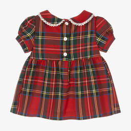 Caramelo Kids-فستان مطرز سموكينغ مزيج قطن تويل تارتان لون أحمر | Childrensalon Outlet