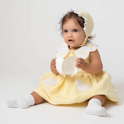 Caramelo Kids-Baby Girls Yellow Cotton & Linen Dress Set | Childrensalon Outlet