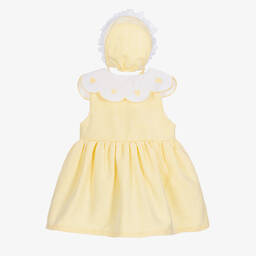 Caramelo Kids-Baby Girls Yellow Cotton & Linen Dress Set | Childrensalon Outlet