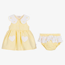 Caramelo Kids-Baby Girls Yellow Cotton & Linen Dress Set | Childrensalon Outlet