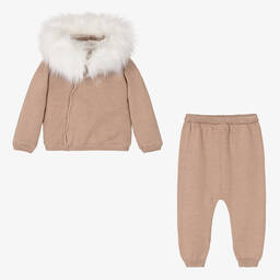 Caramelo Kids-Beige Cotton Knit Trousers Set | Childrensalon Outlet
