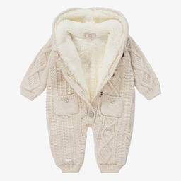 Caramelo Kids-Beige Knit Baby Pramsuit | Childrensalon Outlet