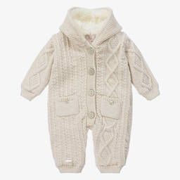 Caramelo Kids-Beige Knit Baby Pramsuit | Childrensalon Outlet