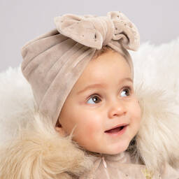 كاراميلو كيدز -قبعة توربان قطيفة لون بيج للبنات | Childrensalon Outlet