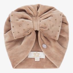 كاراميلو كيدز -قبعة توربان قطيفة لون بيج للبنات | Childrensalon Outlet