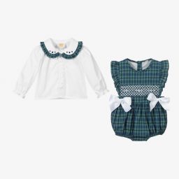 Caramelo Kids-Blue Checked Baby Shortie Set | Childrensalon Outlet