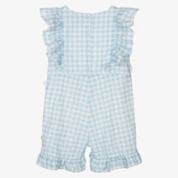 Caramelo Kids-Blue Checkered Cotton Romper for Girls | Childrensalon Outlet