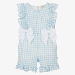Caramelo Kids-Blue Checkered Cotton Romper for Girls | Childrensalon Outlet
