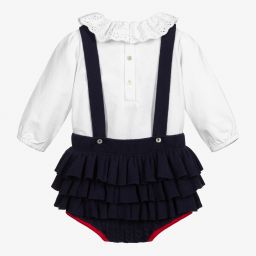 كاراميلو كيدز -طقم دانغريز قطن لون كحلي وأبيض للمولودات | Childrensalon Outlet