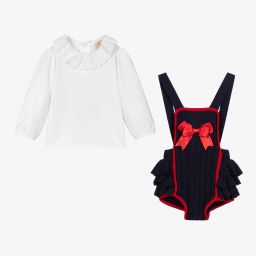 كاراميلو كيدز -طقم دانغريز قطن لون كحلي وأبيض للمولودات | Childrensalon Outlet