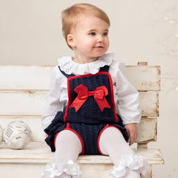 كاراميلو كيدز -طقم دانغريز قطن لون كحلي وأبيض للمولودات | Childrensalon Outlet