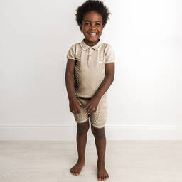 Caramelo Kids-طقم شورت قطن محبوك لون بيج للأولاد | Childrensalon Outlet