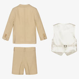 Caramelo Kids-Boys Beige Linen 3 Piece Suit | Childrensalon Outlet