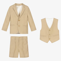 Caramelo Kids-Boys Beige Linen 3 Piece Suit | Childrensalon Outlet