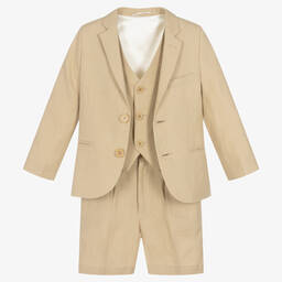 Caramelo Kids-Boys Beige Linen 3 Piece Suit | Childrensalon Outlet