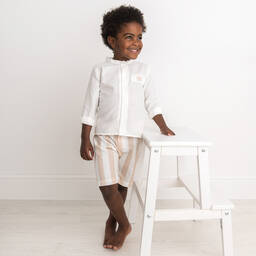 Caramelo Kids-طقم شورت قطن مقلّم لون بيج وعاجي للأولاد | Childrensalon Outlet