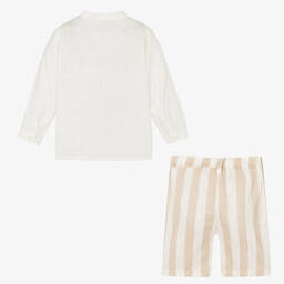 Caramelo Kids-طقم شورت قطن مقلّم لون بيج وعاجي للأولاد | Childrensalon Outlet