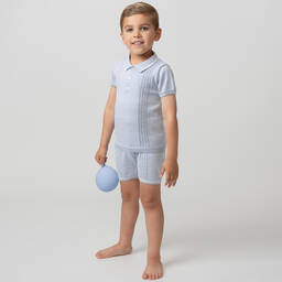 Caramelo Kids-طقم شورت قطن محبوك لون أزرق للأولاد | Childrensalon Outlet