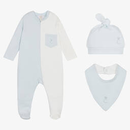Caramelo Kids-Boys Blue & Ivory Babysuit Set | Childrensalon Outlet