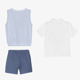 Caramelo Kids-طقم شورت قطن لون أزرق وأبيض للأولاد | Childrensalon Outlet