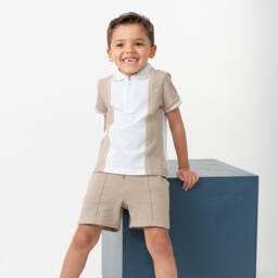 Caramelo Kids-Boys Cotton Beige Polo Ensemble | Childrensalon Outlet