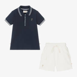 Caramelo Kids-Элегантный синий и белый хлопковый комплект для мальчиков | Childrensalon Outlet