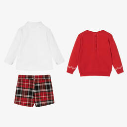 Caramelo Kids-Boys Festive Red Tartan Shorts Set | Childrensalon Outlet