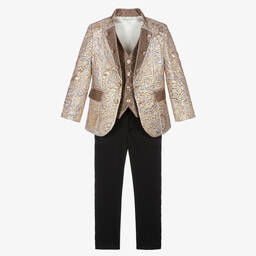 Caramelo Kids-Золотисто-черный костюм из парчи для мальчиков | Childrensalon Outlet