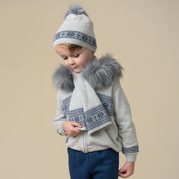 Caramelo Kids-Boys Grey Knitted Fair Isle Zip-Up Hoodie | Childrensalon Outlet