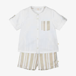 Caramelo Kids-Boys Ivory & Beige Summer Outfit | Childrensalon Outlet