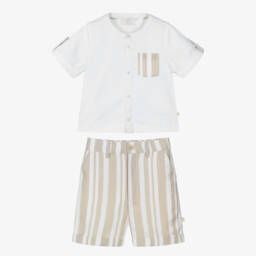 Caramelo Kids-Boys Ivory & Beige Summer Outfit | Childrensalon Outlet