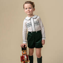 Caramelo Kids-Boys Ivory & Green Velvet Buster Suit | Childrensalon Outlet
